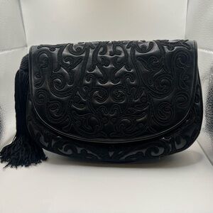 Heritage Judith Leiber Couture Black Leather Embroidered Multi- Style Bag new